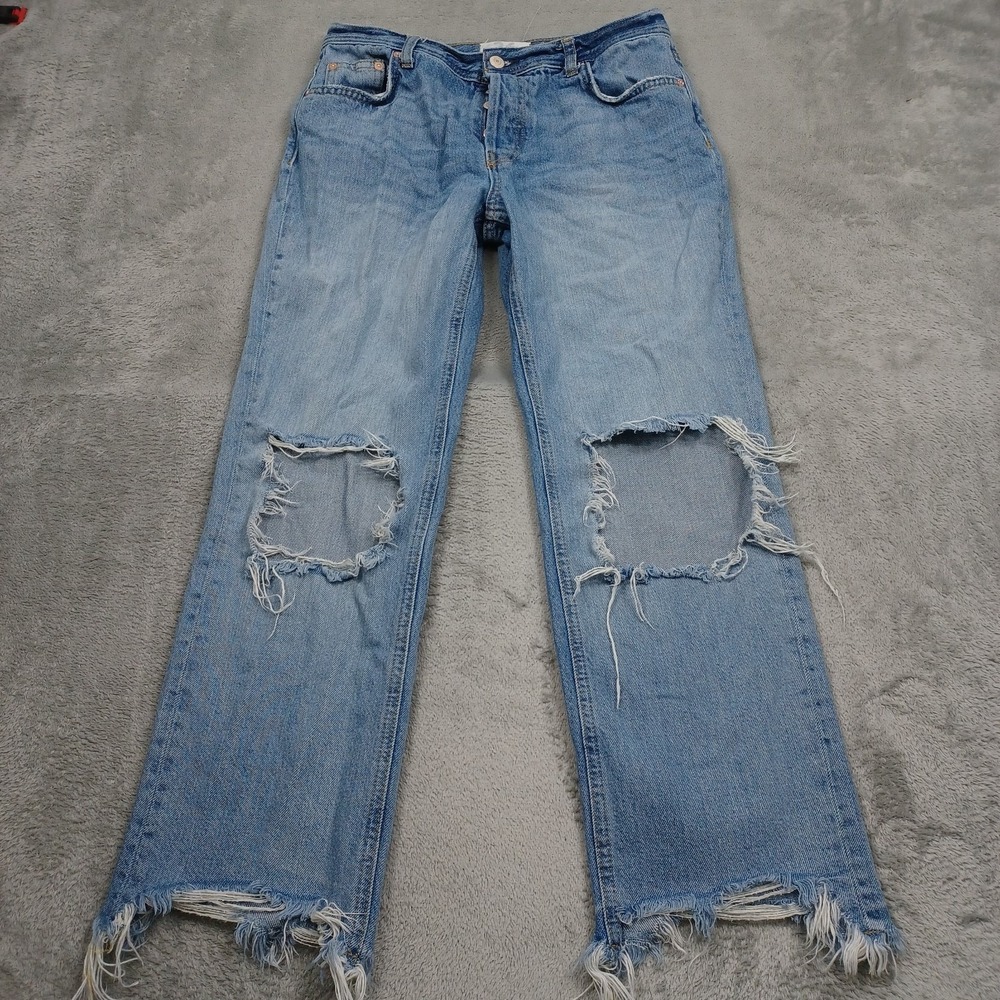 We The Free Jeans Womens 26 Blue Frayed Distressed Light Wash Denim Pockets A7